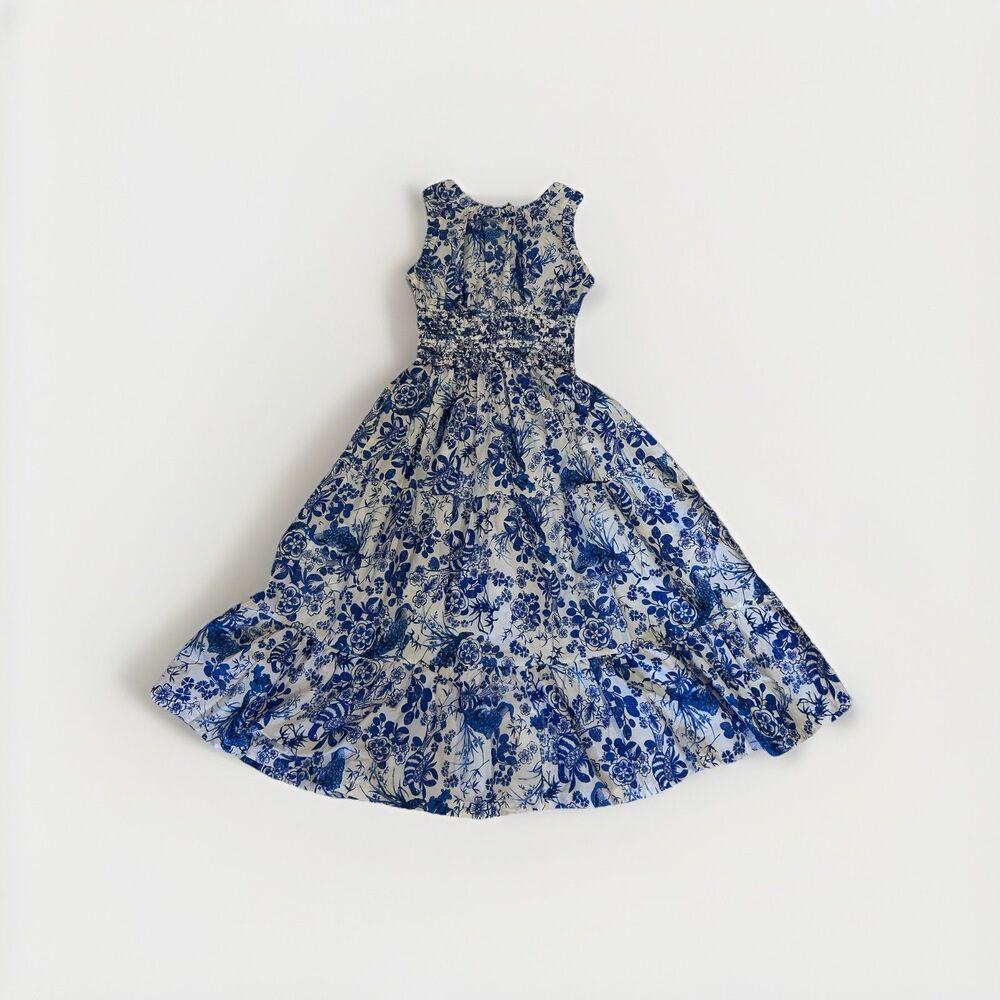 ANTHROPOLOGIE Sleeveless Poplin Floral Smocked Midi Dress Women's Size S